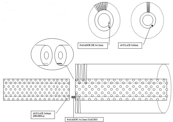 croquis pasador de union entre modulos