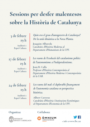 Cartell: Sessions per desfer malentesos sobre la Història de Catalunya.