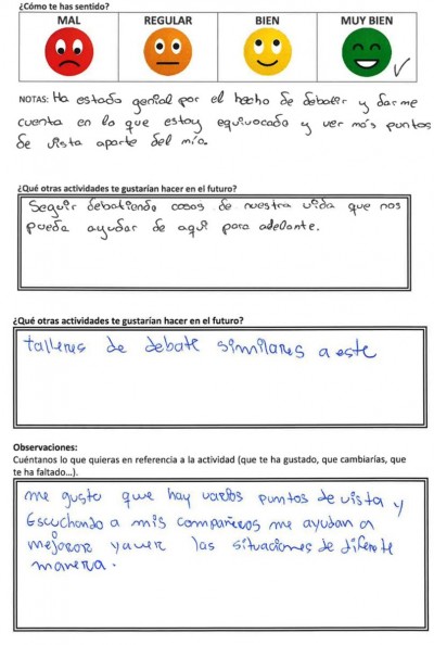 Evaluaciones anónimas sobre el taller de nuevas masculinidades 