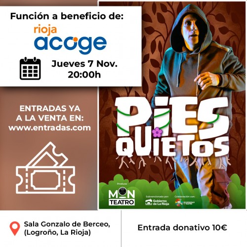 cartel de la obra de teatro Pies Quietos a beneficio de Rioja Acoge