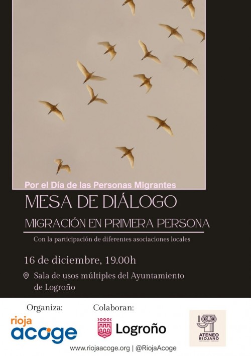 cartel informativo sobre la Mesa de diálogo sobre la actualidad de la migración en La Rioja.