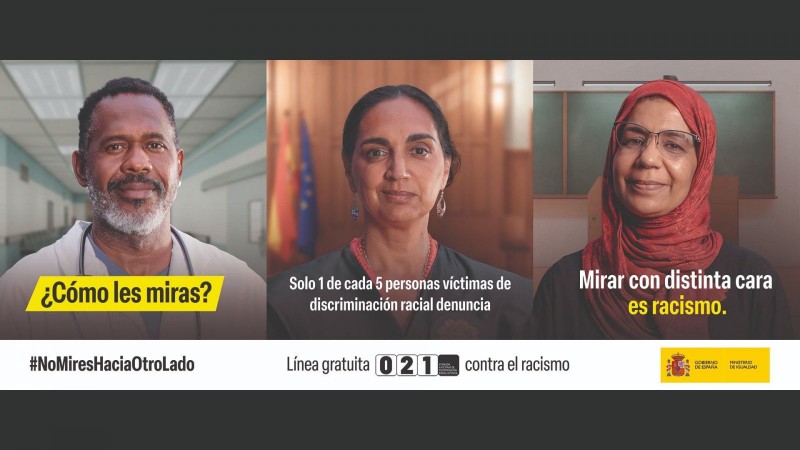 Tres personas de diferentes rasgos étnicos. Imagen de la Campaña 