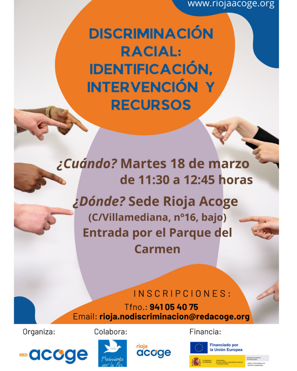 cartel informativo sobre el taller para identificar la discriminación racial y los recursos de La Rioja