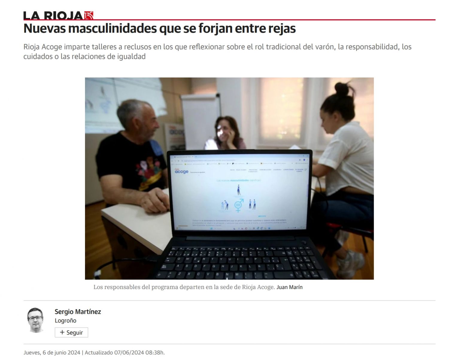 página del Diario La Rioja reportaje sobre los talleres de nuevas masculinidades