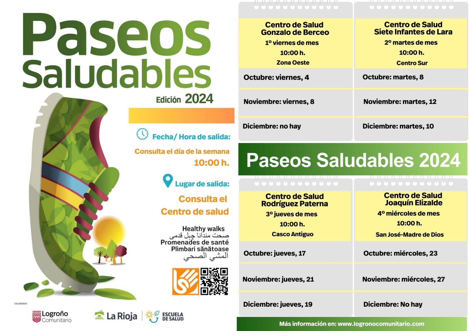 cartel con la programación de paseos saludables en Logroño de octubre a noviembre 2024